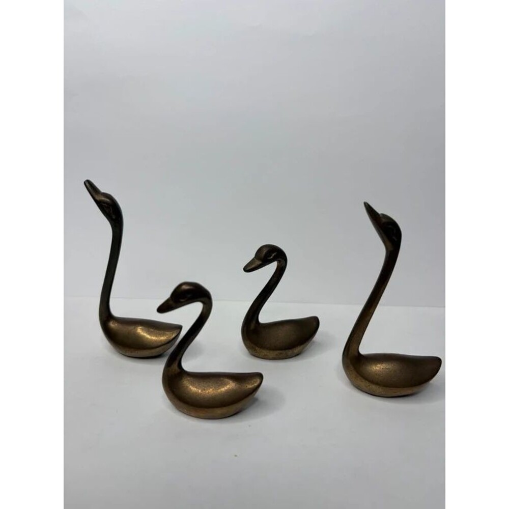 Vintage Hosley Solid Brass Swan Figurines Set of 4 Handcrafted in India